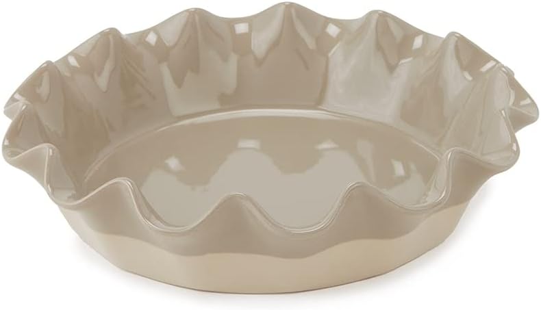Gray Stoneware Pie Plate with Ruffled Edge - Baking Dish for Pastries, Brunch, Dinne