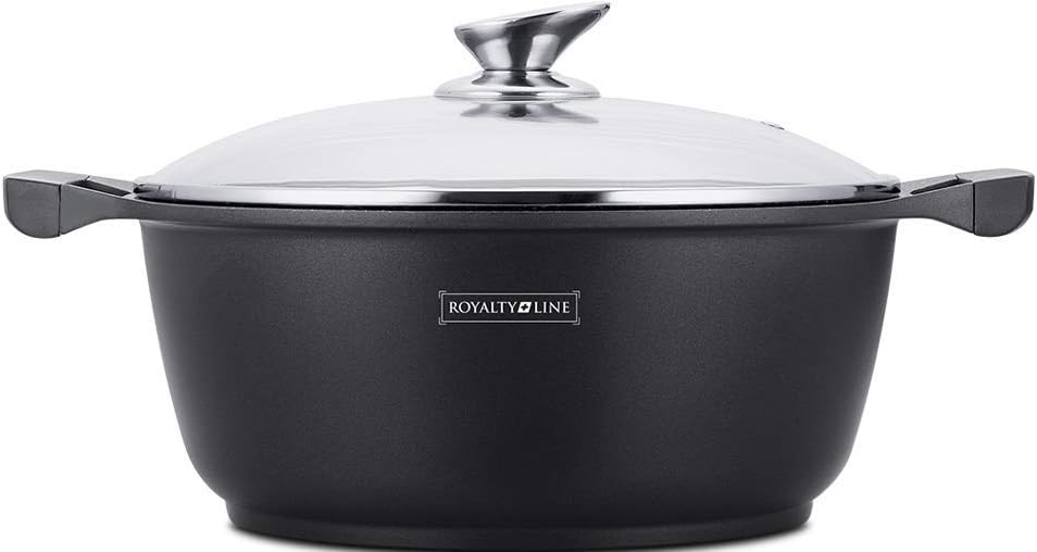 RL-BS28M - Cast Aluminium Non-Stick Coating Cooking Pot with Glass Lid, Induction, 5.7L, 28 cm, Black