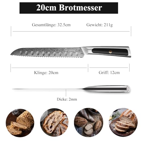 Sunnecko 20cm Brotmesser mit Wellenschliff – Ansicht 5