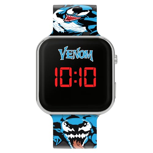 Disney Venom キッズ ブラック シリコン ストラップ LED 腕時計 VEN4001, ブラック///ホワイト, モダン