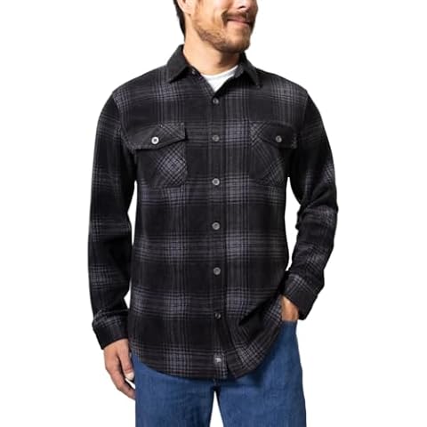 Freedom Foundry Mens Lightweight Plush Plaid Fleece Shirt (US, Alpha, Large, Regular, Regular, Black/Grey) Cover