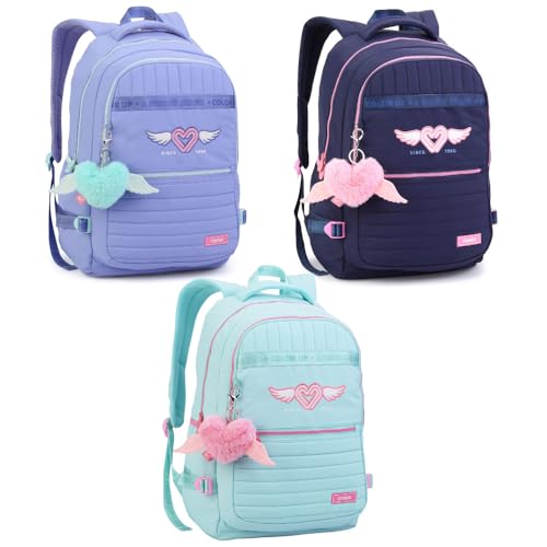 Mochila Escolar Colorup Juvenil Feminina Grande Reforçada com Chaveiro Pompom Azul Marinho