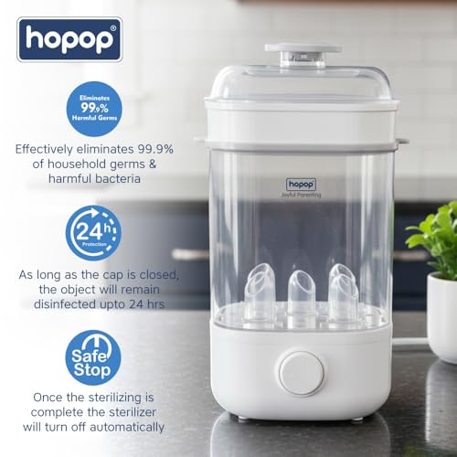 Image of Hopop Bottle Sterilizer | 2-in-1 Feeding Bottle Sterilizer for Baby Products | Full & Compact Size Steam Sterilizer | Travel Friendly Electric Sterilizer for Baby Bottles, Nipples & Accessories | Capacity Upto 5 Bottles | Auto Shut Off | White (Bottle Sterilizer)