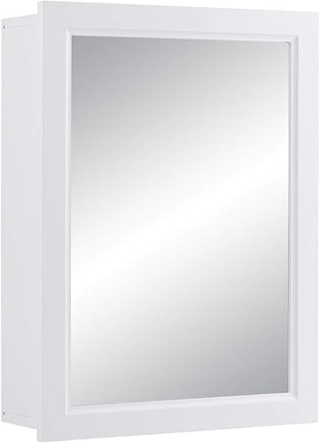 GOFLAME Botiquín de baño, armario de almacenamiento con espejo de montaje en pared con una sola puerta y estante ajustable, organizador de madera