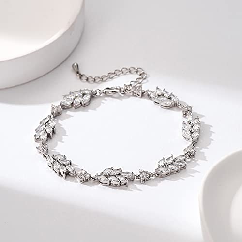 Sweetv Cubic Zirconia Bridal Wedding Bracelets For Brides, Bridesmaids, Marquise Elegant Tennis Bracelet For Women Jewelry Gift #TOP4