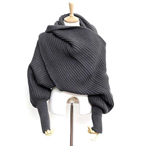 Knitted Wrap Scarf With Sleeves - Autumn Winter Unisex Cape Shawl for Women Men2