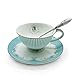 Krysclove Vintage Ceramic Teacup Elegant Coffee Cup with Spoon and Saucer Set,Royal Bone China Tea Cups (Stripe)