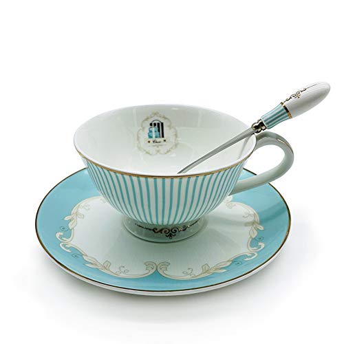 Krysclove Vintage Ceramic Teacup Elegant Coffee Cup with Spoon and Saucer Set，Royal Bone China Tea Cups Stripe