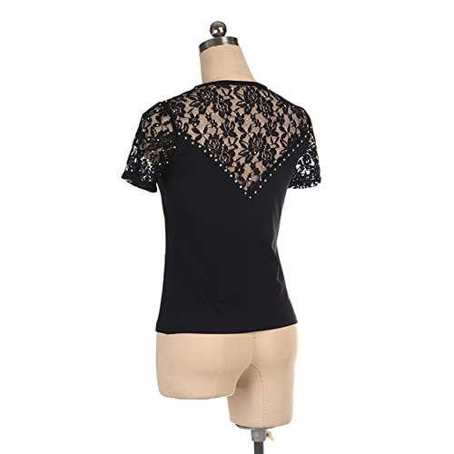 Tops de treinamento de patinação artística, renda elegante flor strass mangas curtas adulto crianças