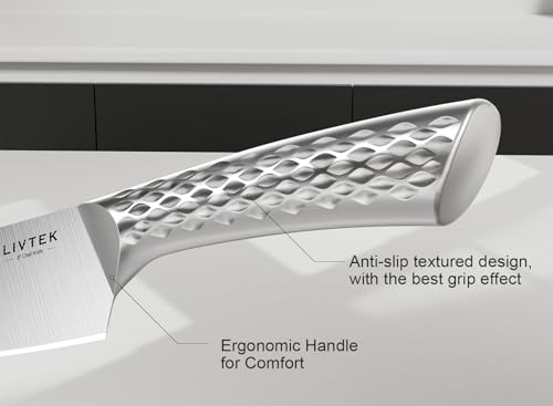 Livtek Kitchen Knife Set with Block: 15-Piece German Stainless Steel with Dual Sharpener for Cook Enthusiasts - Covers 95% Kitchen Tasks - Silver Full-Tang Ergonomic Handle, Dishwasher Safe, Gift Box - Image 5