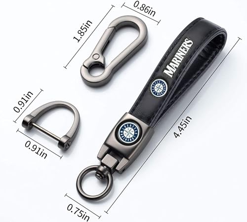 Image of Mariners Car Keychain Keyring for Seatle Mariners Baseball Fans,Seatle Mariners Car Accessory Women /Men's Keychains for Cars,Leather Key Ring Lanyard Car Key Fob Holder,Car Key Fob Keyring Replacement