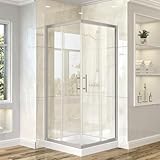 CKB Corner Shower Door 36' L x 36' W x 72' H. 1/4 inch(6mm) ANSI Tempered Glass. Double Sliding Shower Enclosure, with GlassShield Coating Shower Doors, Brushed Nickel