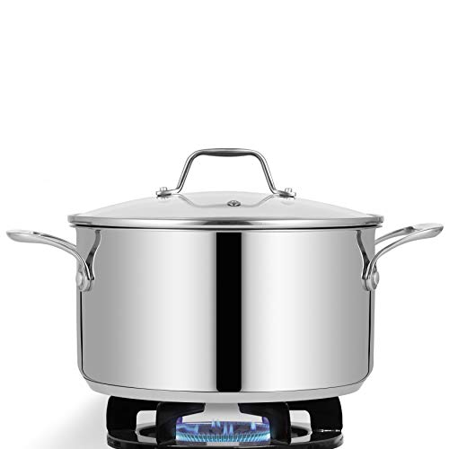 6-Quart Stainless Steel Stock Pot - 18/8 Food Grade Stainless Steel Heavy Duty Induction - Stock Pot, Stew Pot, Simmering Pot, Soup Pot with See-Through Lid, Dishwasher Safe - NutriChef NCSP6