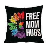 Rainbow Pride Gay Lesbian Same Sex LGBTQ Throw Pillow Cover Free Mom Hugs Rainbow Sunflowers Pillow