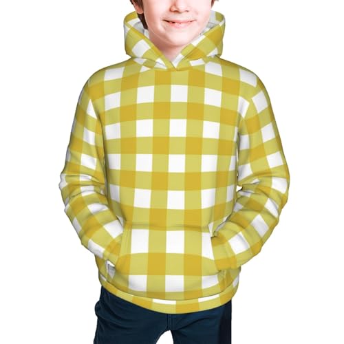 Yellow Checkboard Kid Hoodies Boys Sweatshirts Girls Pullover with Pocket3