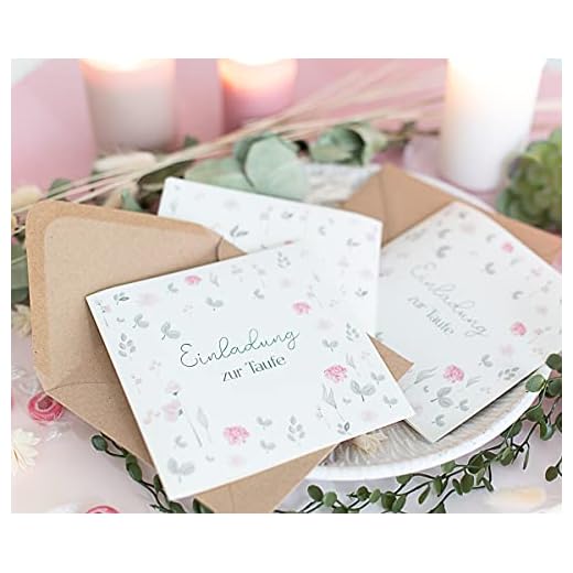 3 stycken – inbjudningskort – för dop för flickor eller pojke – fyrkantiga vikbara kort inkl. kuvert med eukalyptus, torkade blommor, sommaräng eller regnbåge (sommaräng)