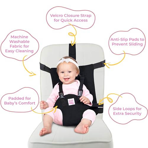 Image of Portable Baby Chair Strap - Travel Dining Seat Cover for Babies & Toddlers | Portable Baby Chair for Travel | Compact, Foldable Baby Seat Cover - Black