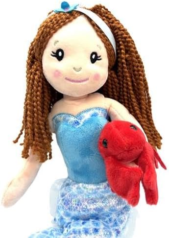 The Petting Zoo Mermaid Doll with Lobster Stuffed Animal- Great Gifts for Girls, Mermaid Plush Doll with Lobster Plush Toy, 17 inch (Red Hair)