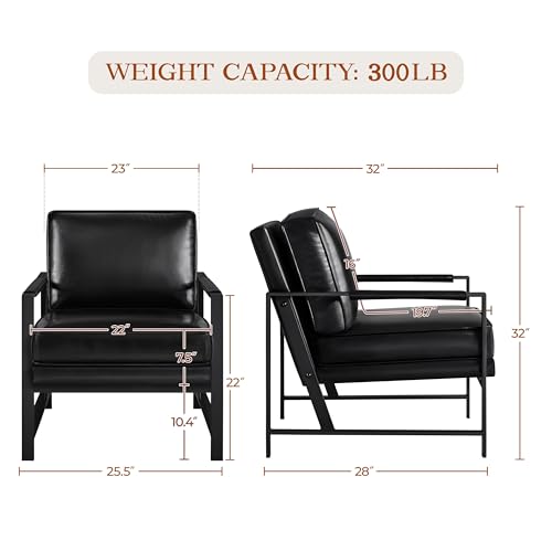 Image of Yaheetech Mid-Century Modern Accent Chairs Set of 2, Black | Oversized Faux Leather Chair with Soft Cushion, Ergonomic 105 Back, Reading Chair for Living Room, Bedroom and Waiting Room