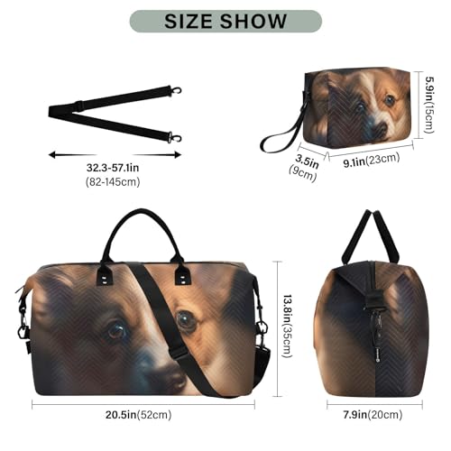 Large Travel Duffel Bag, Puppy Close Up Sports Tote Gym Bag, Shoulder Weekender Overnight Bag for Women Men, Carry On Luggage with Toiletry Bags3