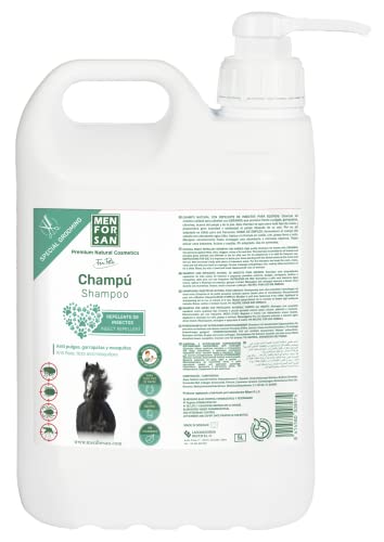 Menforsan Champú repelente para caballos 5L, con citronela y geraniol, para eliminar todo tipo de insectos