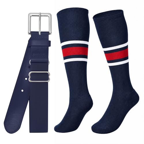 Image of XZQTIVE Baseball Softball Socks and Belt Combo Set Adjustable Softball Socks and Elastic Belt for Kids Youth Adult