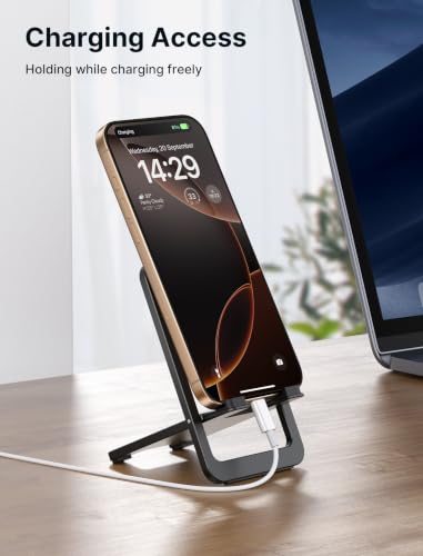 Image of Cell Phone Stand, JSAUX Foldable Aluminum Adjustable Phone Holder for Desk Portable Travel Holder Office Desk Accessories Compatible for iPhone 14 13 12 11 Pro Max X Xr Samsung S22 S21 A53 Switch Pink