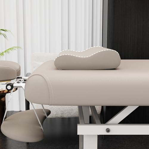 Image of pouseayar Heavy Duty Electric Stationary Massage Table with Backrest Adjustable and Storage Space for Treatment /Medical Spa /Facial /Beauty /Massage Bed and More - 30 x 75 - Beige Gray
