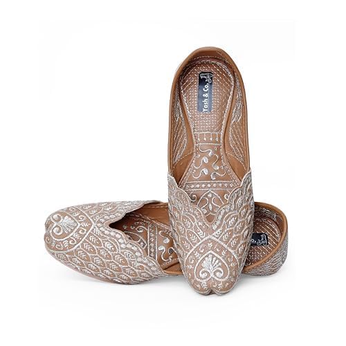 Yash & Co. Traditional Embroided Hand Crafted Rajasthani Phulkari Jutti,Size (9) | Comfortable Stylish Slip on Ethnic and Traditional Bellies Jutti Brown-picture-24