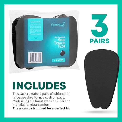 Image of COMFWALK Felt Tongue Pads for Shoes - Soft Self-Adhesive Shoe Inserts | Black, 3 Pairs