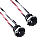 DMWD 2pcs 12mm Super Short Metal Momentary Push Button Switch Waterproof Anti-Vandal Black Shell 1/2" Mounting Hole 12V 24V 110V (ON)-Off 2Pins 1NO High Head