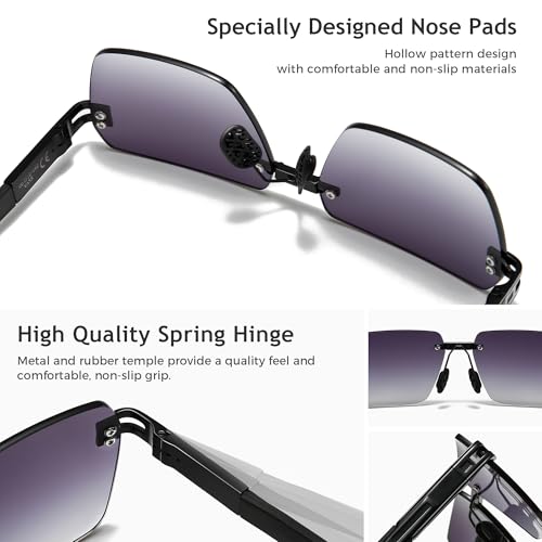 Image of SUNGAIT Rimless Rectangle Sunglasses Square Frameless Shades for Men Women Y2K Vintage UV Protection