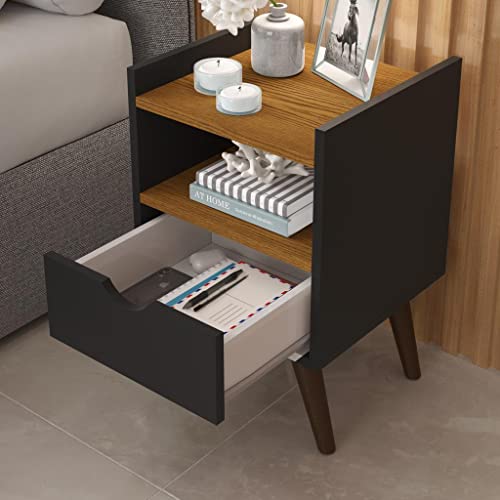 Conjunto 2 Mesa De Cabeceira Madesa Grécia Plus (Preto/Freijó)