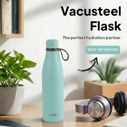 Image of CELLO Duro Oxy Stainless Steel Flask 900ml Sky Blue | Easy to Pour & Fill, Spill Proof Leakproof Vacuum Insulated Hot and Cold Thermos Water Bottle for School Kids, College Office Gym Biking & Travel