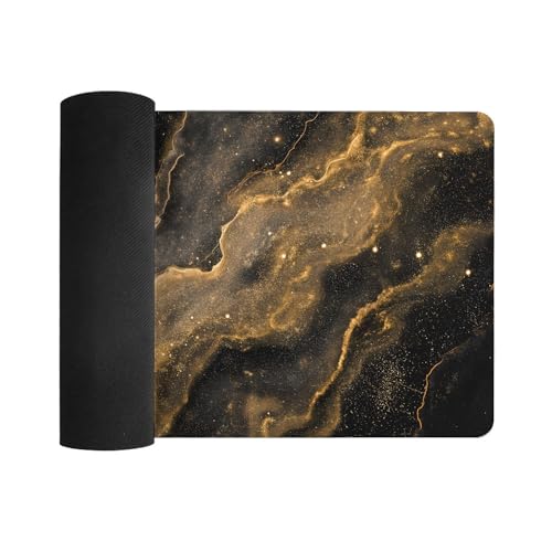 Image of Black Gold Marble Extended Gaming Mouse Pad, with Stitched Edges Large Mouse Pad Desk Protector, Rubber Base Mousepad Keyboard Mouses Mat for Work Game Office Home- 32 inch X 16 inch Inch