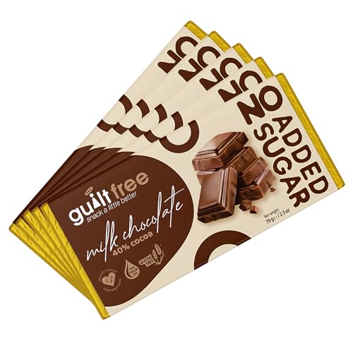 GuiltFree Sugar Free Chocolate Bar 70g No Added Sugar chocolate Sugar Free chocoalte Keto for Diabetic Friendly Perfect for Gift Hamper Basket Box Collection (Pack 5, Milk Chocolate 40% Cocoa)