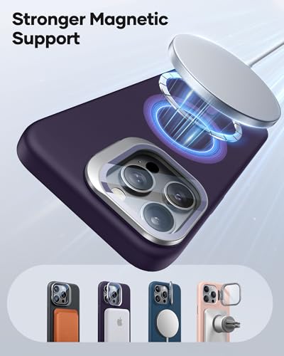 Image of Vihibii for iPhone 15 Pro Max Case, [Compatible with MagSafe], Built-in Transparent Lens Cover & Camera Stand, Full-Body Shockproof Soft Silicone Rubber Phone Cover with Microfiber Lining, Purple