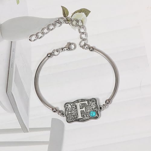 Image of Belt Buckle Bracelet Initial Letter A-Z Bracelets Western Cow Tag Bracelet Belt Buckle Necklace Western Style Initial Letter Pendant Necklace
