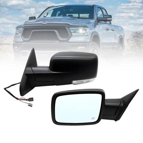 OsyphereX Left Driver Side Mirror Assembly 12 Pins Compatible with Ram 1500 2500 3500 2013-2018 Heated & Turn Signal Light & Puddle Light Textured Black (12 Pins) (Left)