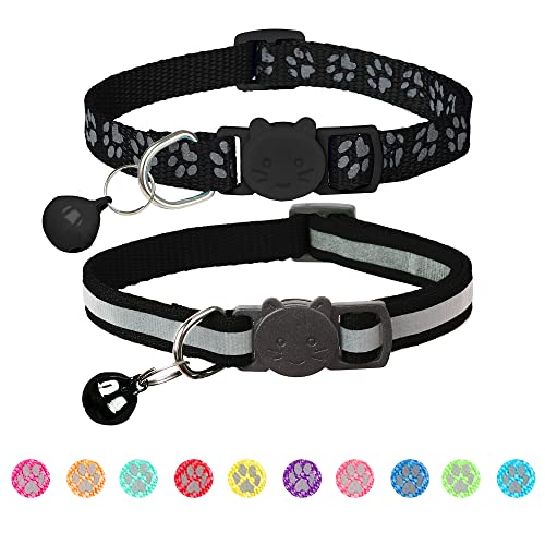 BANMODER 2 Pack Reflective Cat Collar Breakaway with Bell,Personalized Kitten Collars,Adjustable Safety Buckle Collar…