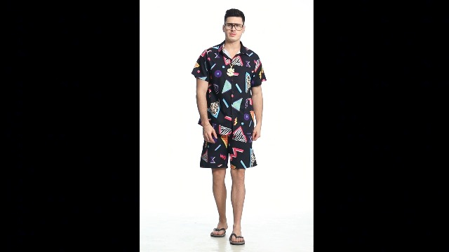 IUTOYYE Heren trainingspak jaren 80 Hawaïaans strandkostuum strandfeest retro stijl disco-outfit Halloween carnaval cosplay (roze, S