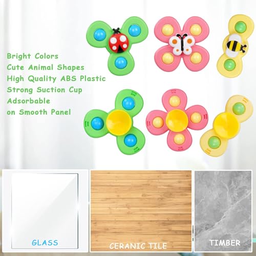 Ainiv Saugnapfer Drehspielzeug, 3 Stück Saugnapf Spinner Toys, Finger Hand Spinner, Cartoon Badespielzeug Wasserspielzeug, Sensorisches Sensorik Spielzeug für Baby, Fidget Toys Geschenke für 1-6 Jahre