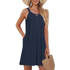 AUSELILY Women’s Summer Dress UK Sleeveless Beach Dress Cover Up Ladies Casual Halter Dress with Pockets