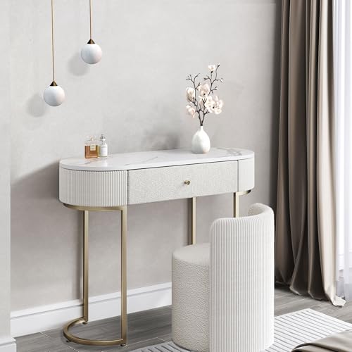 Image of FABS Romy Two - Tone Bouclé & Corduroy Dressing Table with Hattie Bouclé Stool