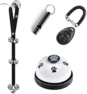 Kelivi Dog Bell for Puppy Potty Training, 4 Pack Dog Bells Toilet Training, Adjustable Length Dog Doorbell with Dog Training Clicker & Dog Whistle-Dog Training Bell Puppy and Cat Communication Device