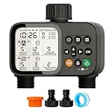 Bewässerungscomputer 2 Ausgänge Zonen mit Display, Garten Bewässerungsuhr Bewässerungssteuerung mit Regenverzögerung/Automatischem/Manueller, IP54 Wasserdicht Zeitschaltuhr für Garten&Außenbereich