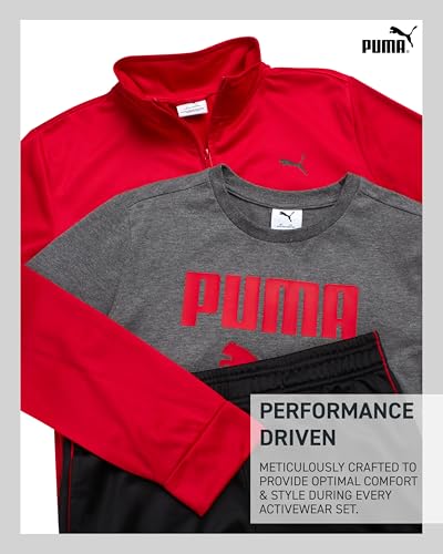 Image of PUMA Boys 3 Piece Active Tricot Jogset with T-Shirt (Sizes 8-16)