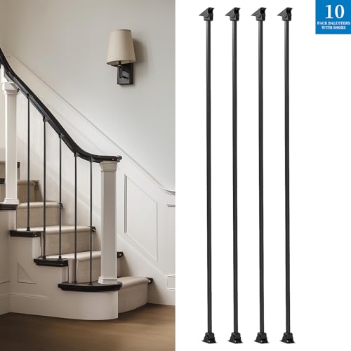 Gleefurny Balusters for Staircase Interior - Stair Railing Indoor Spindles, Iron Balusters Banister, Hollow Square, 1/2inch x 44inch, Plain Iron Balusters and Swivel Shoes (Pack of 10), Satin Black by Gleefurny - Used condition - Image 7