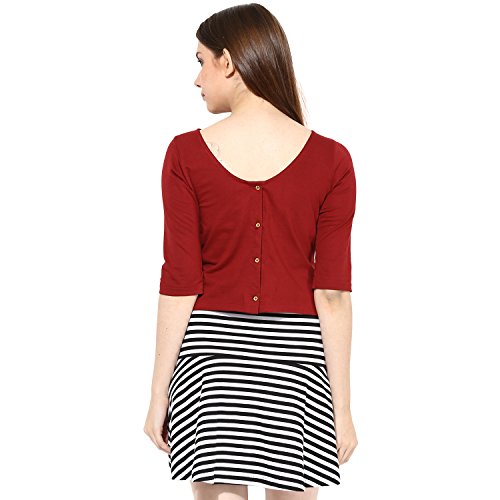 Image of Miss Chase Women's Black Boat Neck Half Sleeves Casual Buttoned Crop Top