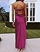 Realtix Satin Silk Backless Tube Tops Maxi Dress for Women Low Back Hollow Out Elegant Strapless Long Dresses Wedding Guest Fuchsia